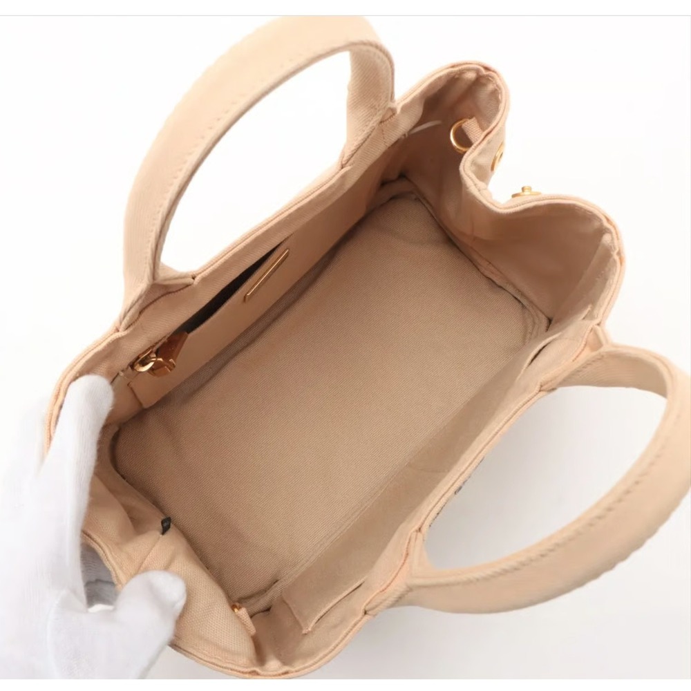 PRADA Canapa Canvas Convertible Tote Bag Beige with gold hardware Strap & COA - Picture 6 of 7